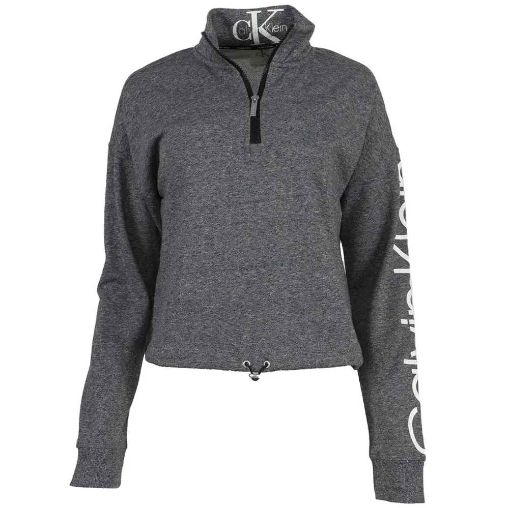 Calvin Klein crop half zip pullover grey sweat jacket white logo on arm large - Picture 1 of 7